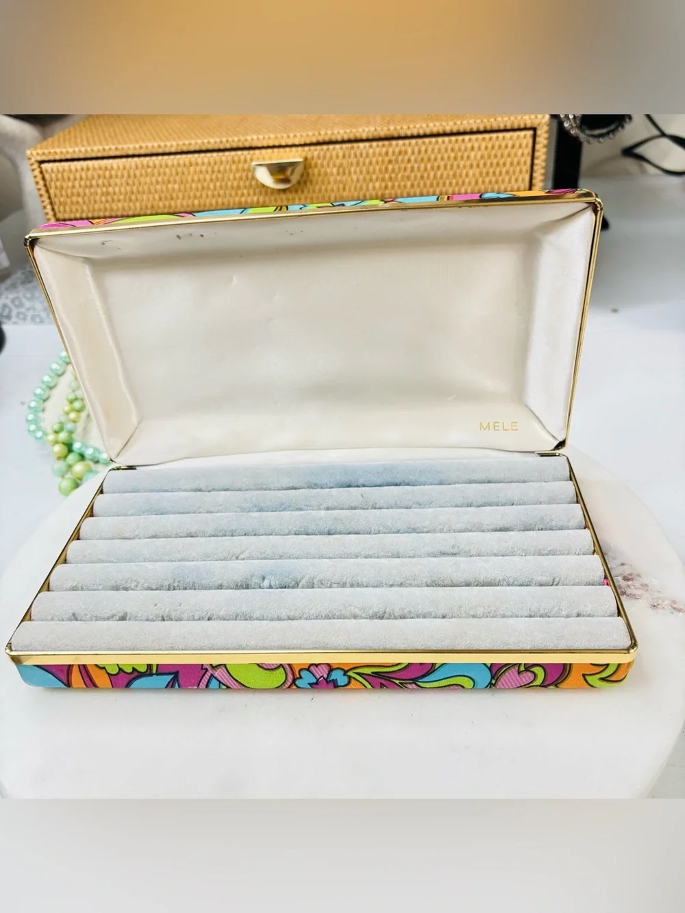 Vintage 1960s Groovy Mele Hippie Psychedelic Swirl Colors Jewelry Box